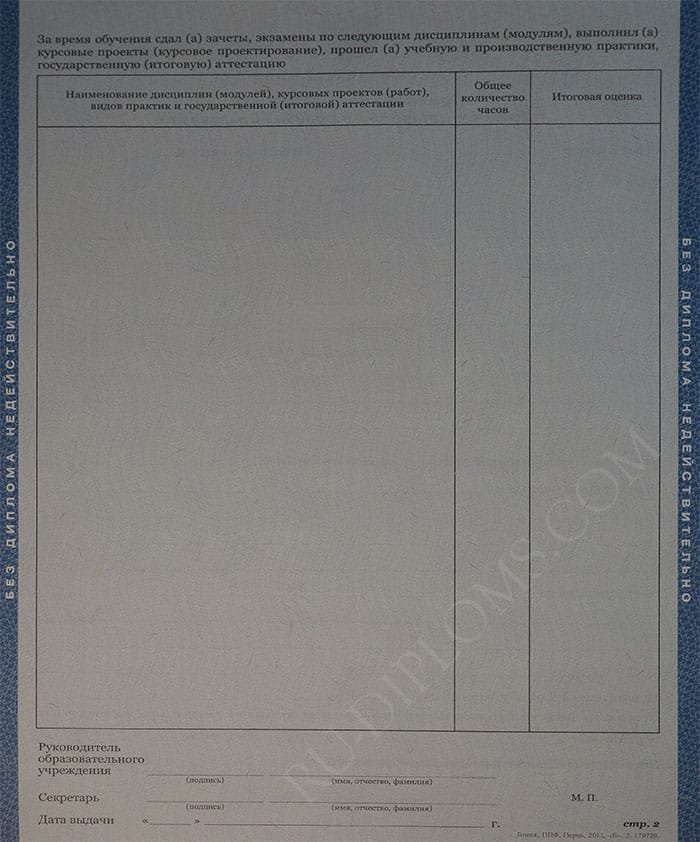 Диплом техникума или колледжа 2011-2013 год 